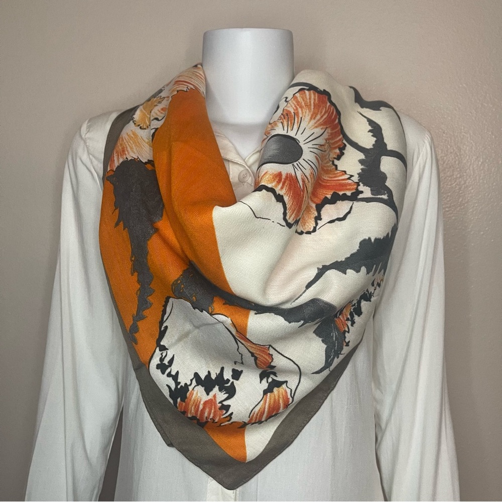 Orange ivory floral print multi purpose maxi bandana scarf